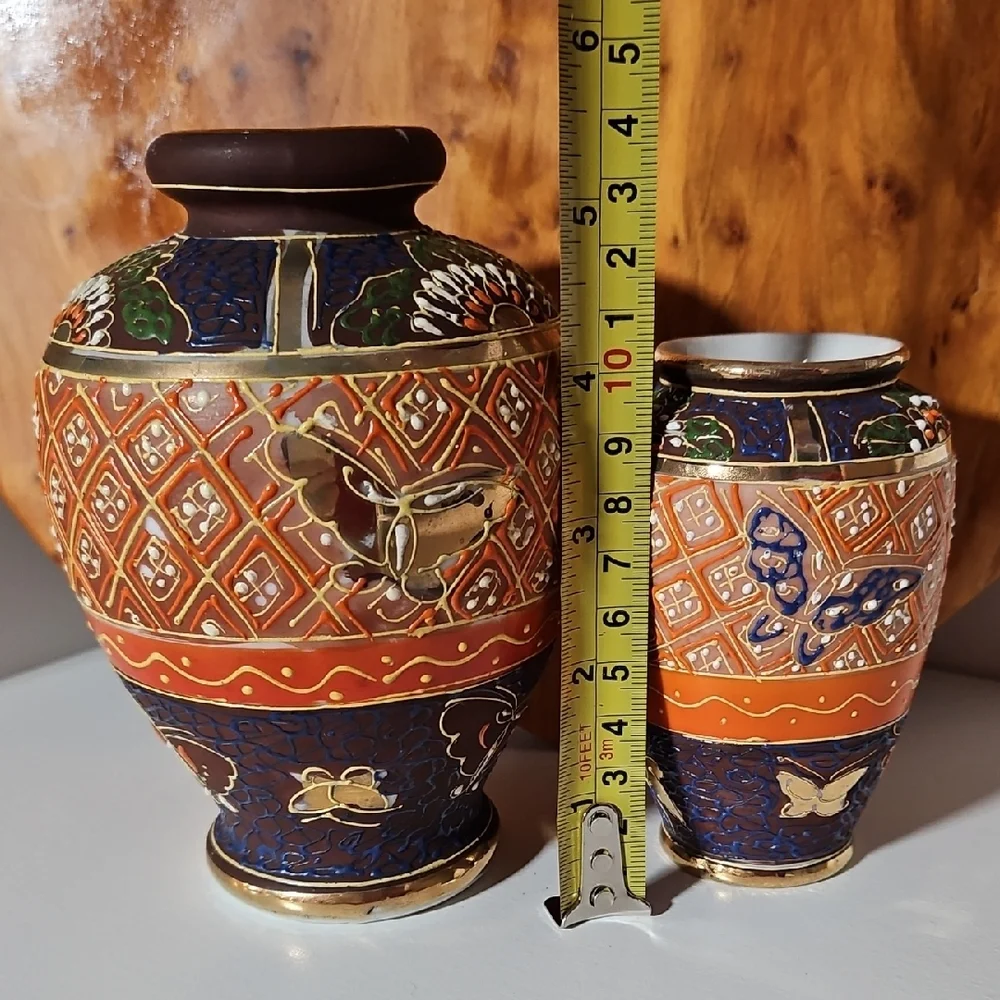 VTG Hand Painted Goldcastle Japan Moriage Butterfly Vase, Set of 2